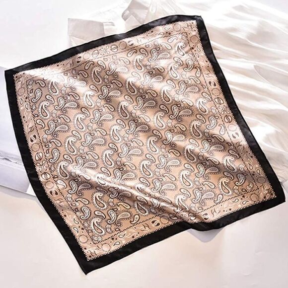 Tan Paisley Mulberry Silk Neck Scarf - Picture 4 of 4